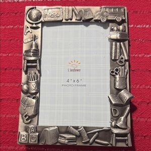 Silver Pewter Photo Frame. School theme. 4x6 inch